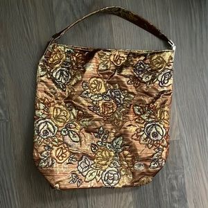 Vintage beaded shoulder bag with snap button closure and multiple compartments